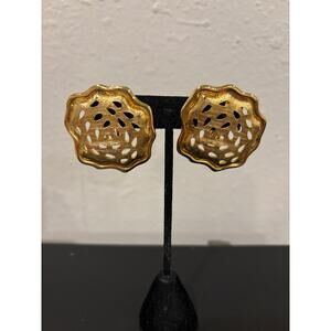 Vintage MCM Gold Tone Statement Earrings open Work Large Hollywood Regency